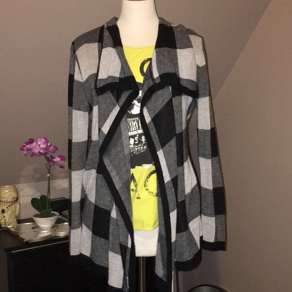 Black and gray checkered cardigan
